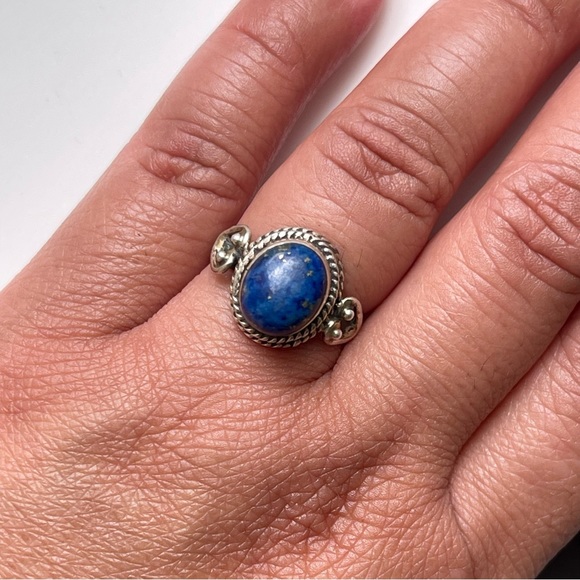 LAPIS LAZULI|Stamped 925|Sterling Silver Natural Gemstone Blue Lapis Lazuli Sz 7 - Picture 8 of 11